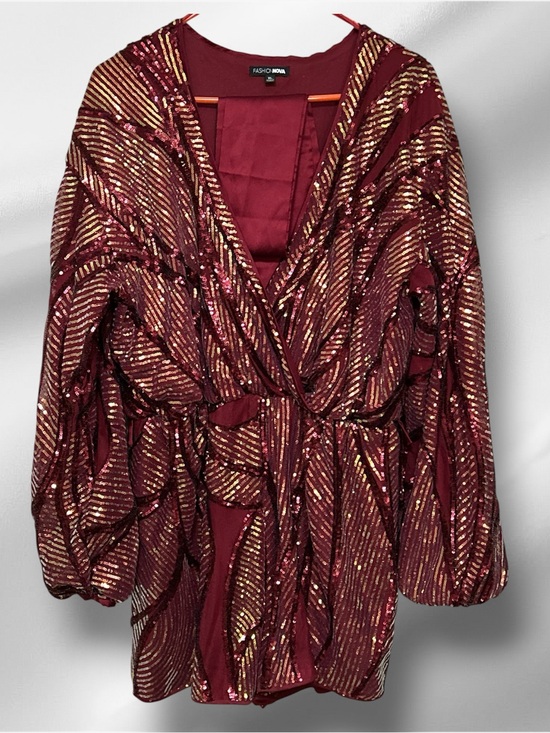 Fashion Nova Pants - Fashion Nova Burgundy & Gold Sequin Wrap Romper Size XL NWOT